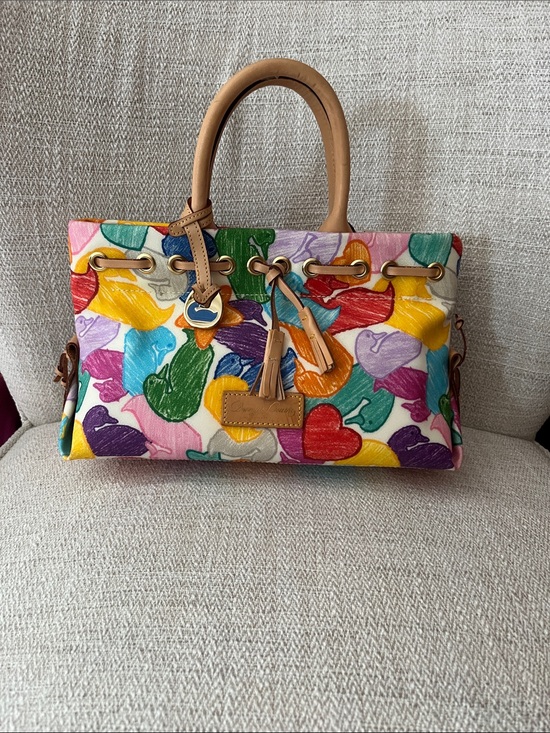 Dooney & Bourke Handbags - NWT Dooney & Bourke Multicolor Wonder Duck Satchel with Tan Leather Trim